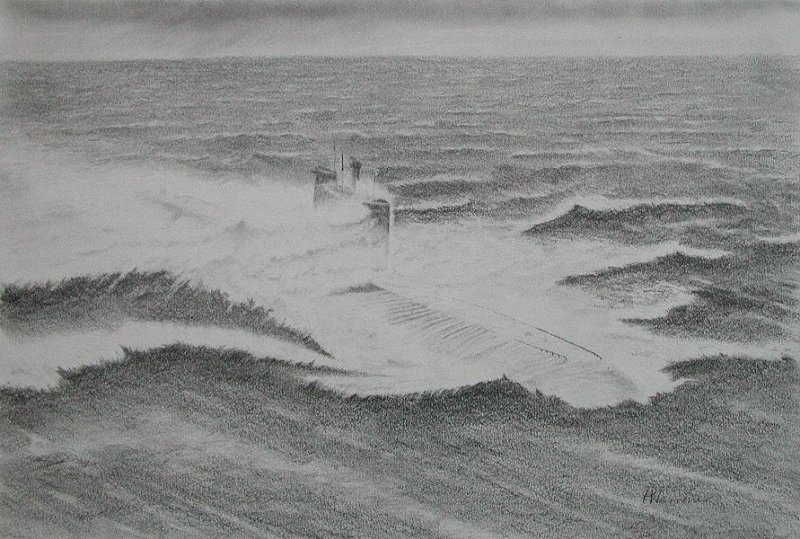 Russian Project 641B Submarine aka Tango Class running on the surface.